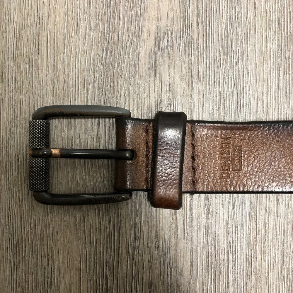 Vintage Levi's Genuine Brown Leather Belt Dark Steel Rolled Buckle Western Belt